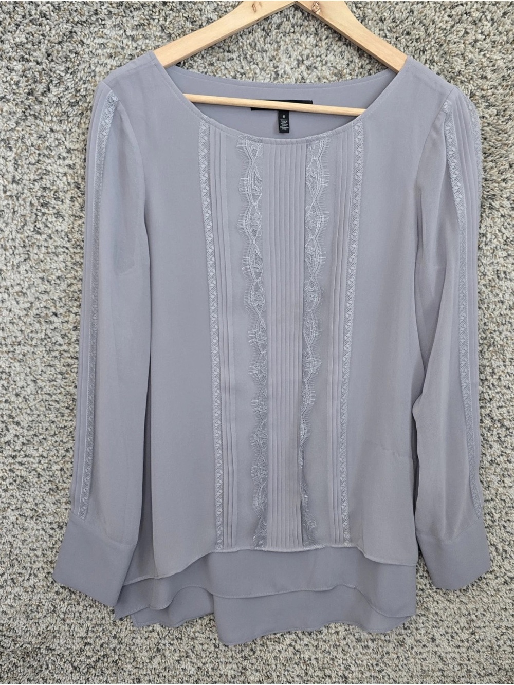 Light Gray Embroidered Long-Sleeve Blouse - Elegant Layered Hem